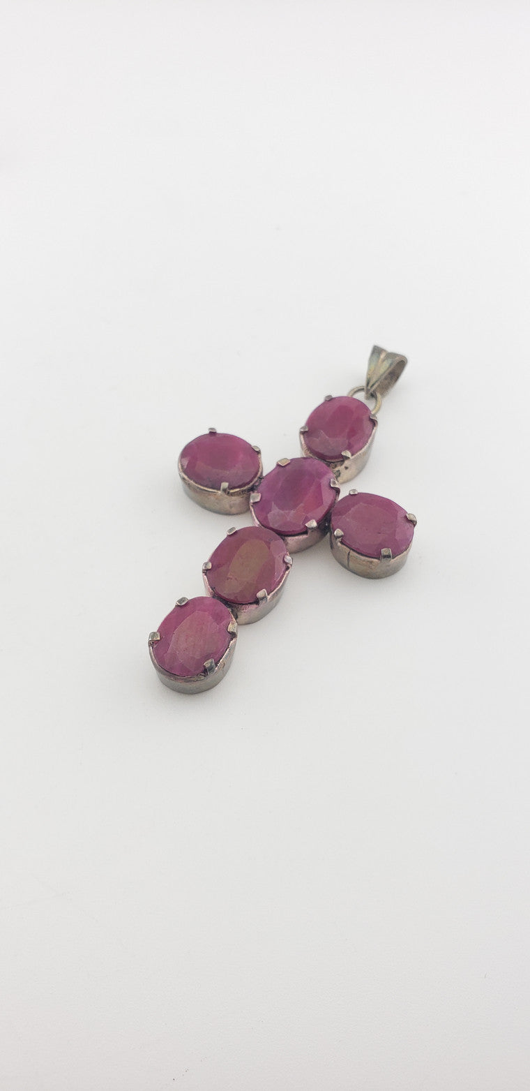 SS Ruby Stone Cross Pendant