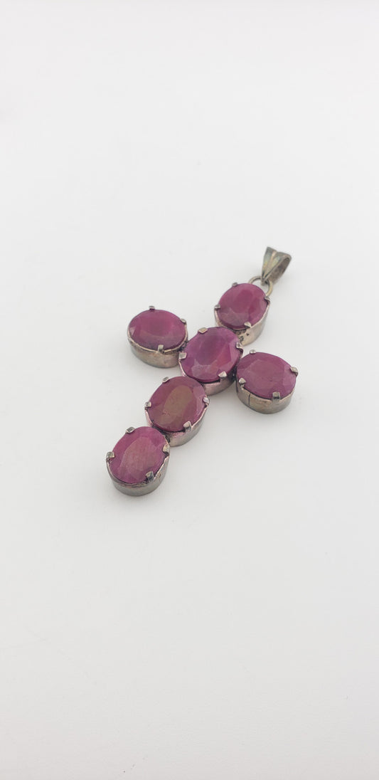 SS Ruby Stone Cross Pendant