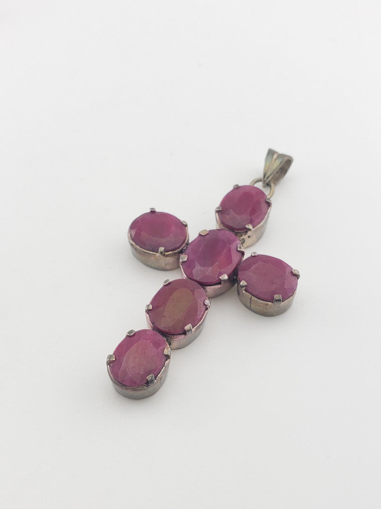 SS Ruby Stone Cross Pendant