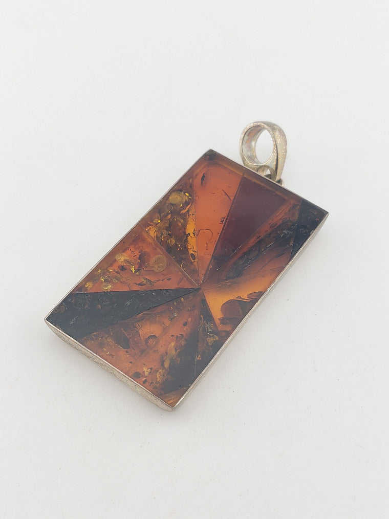SS Rectangle Amber Pendant