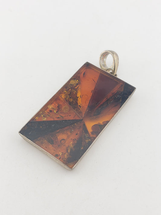 SS Rectangle Amber Pendant