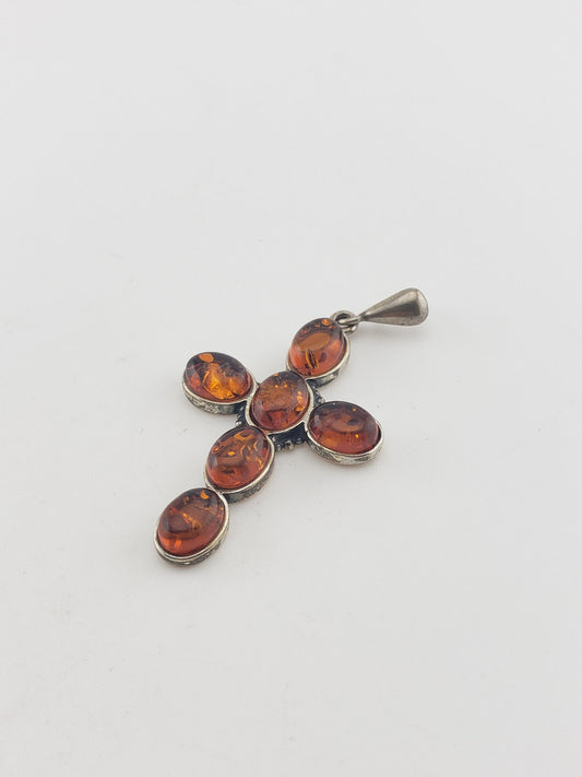 SS Amber Cross Pendant #1