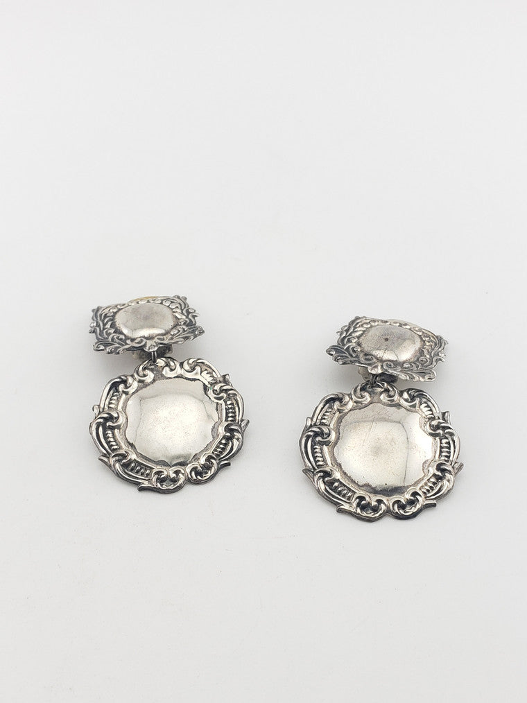SS Repousse Luggage Tag Dangle Earrings