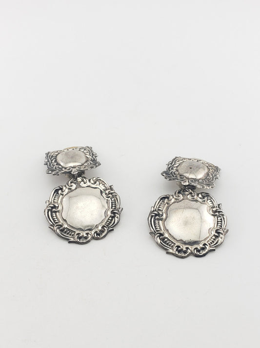 SS Repousse Luggage Tag Dangle Earrings