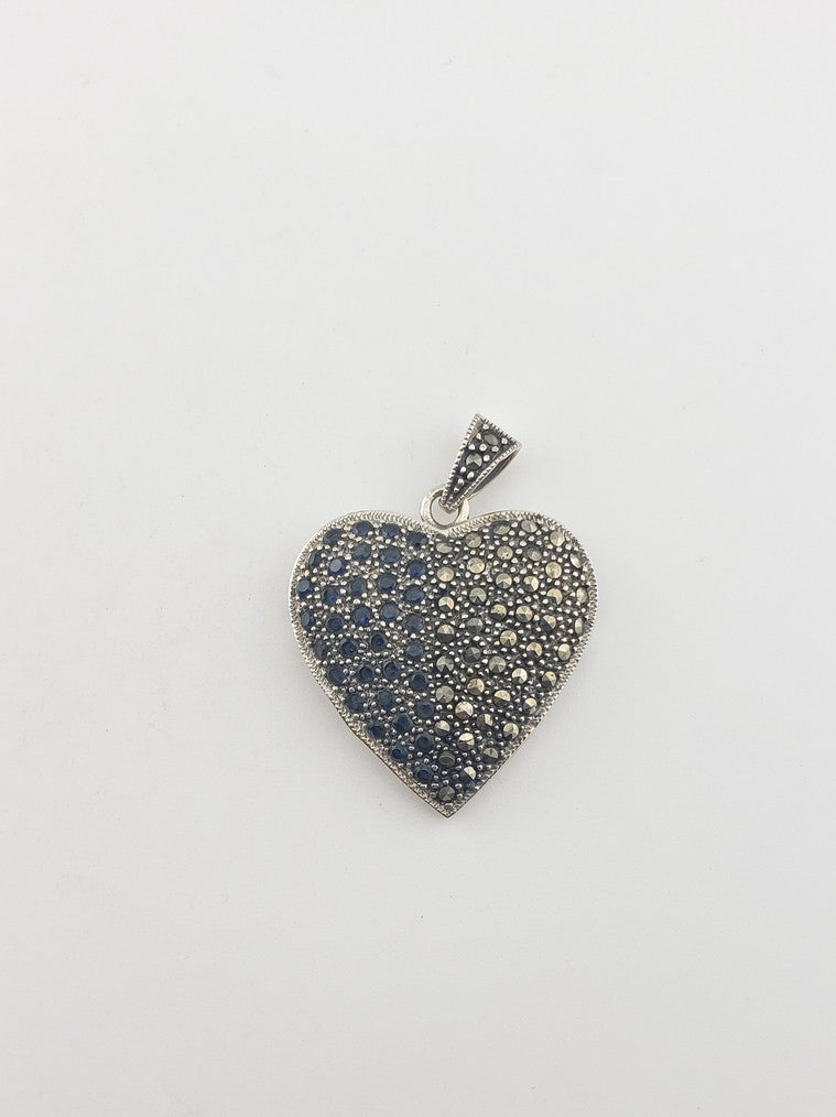 SS Art Deco Heart Pendant w/ Marcasite