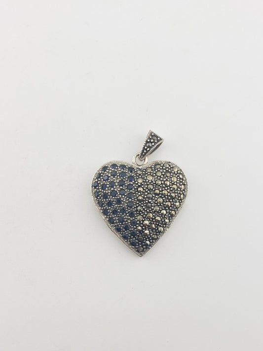 SS Art Deco Heart Pendant w/ Marcasite