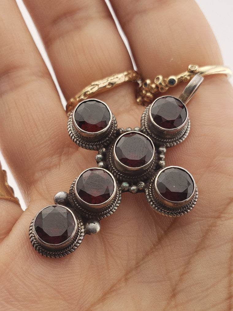 SS Garnet Cross Pendant #6