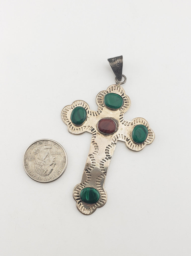SS Malachite & Jasper Cross Pendant