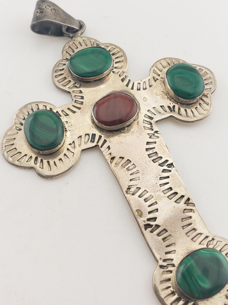 SS Malachite & Jasper Cross Pendant