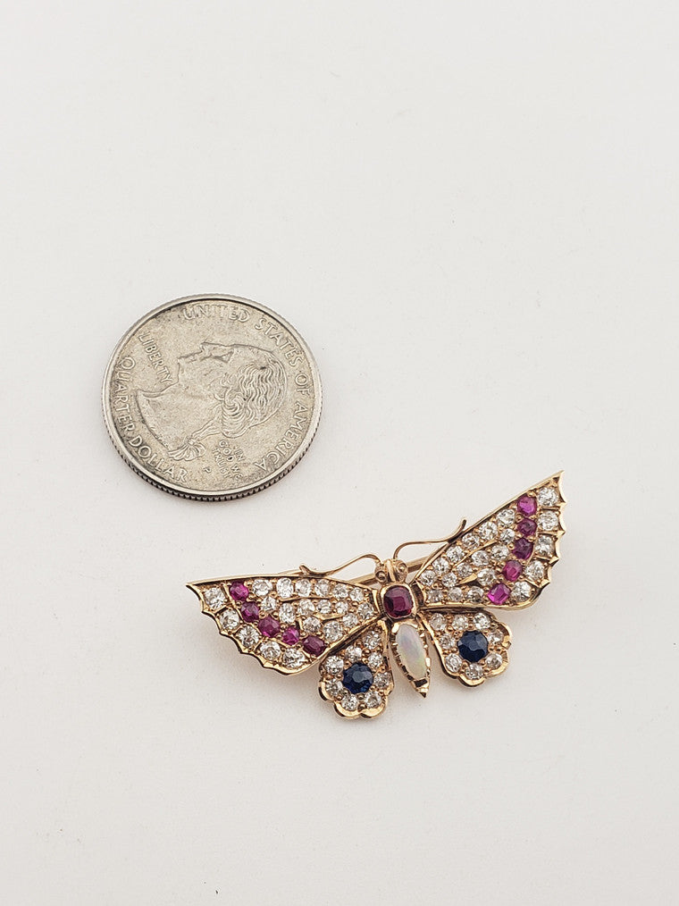 Victorian Multi-Gem Butterfly Brooch