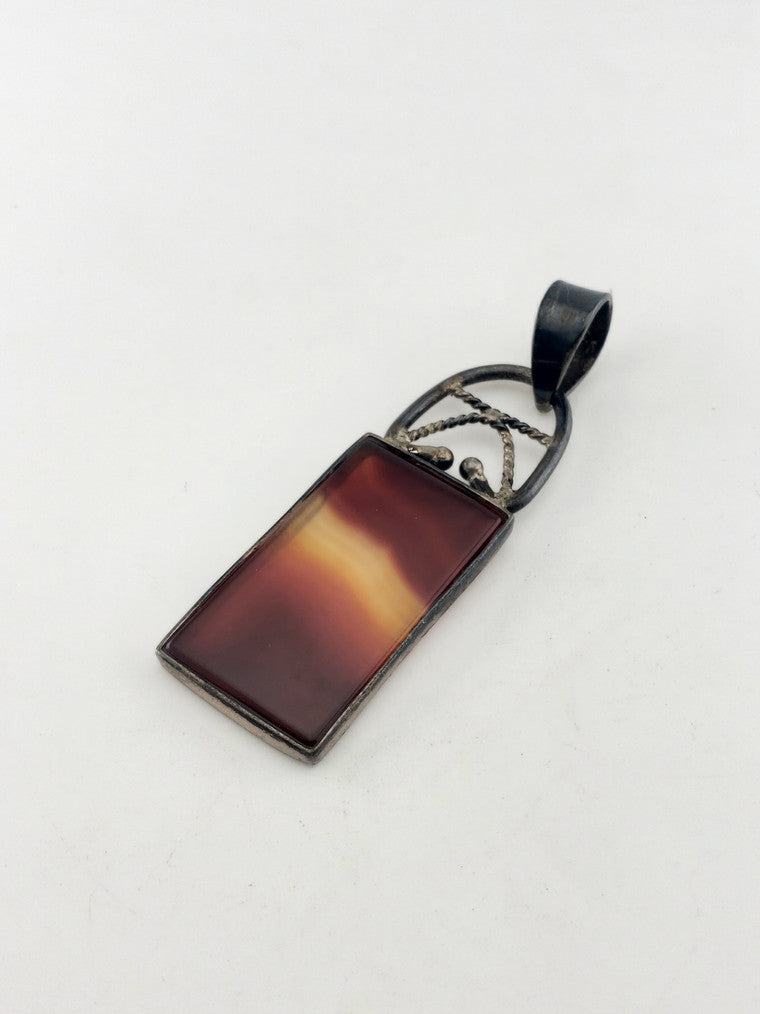 SS Rectangle Carnelian Pendant