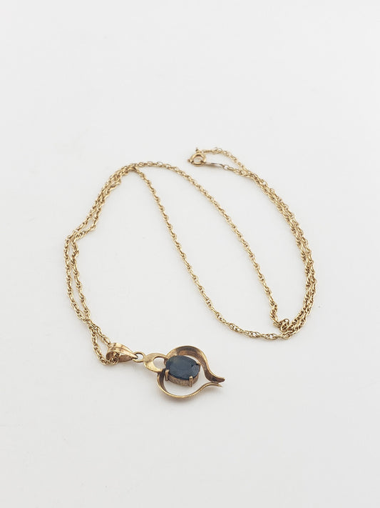 Vintage Twisted Heart Sapphire Pendant w/ Chain