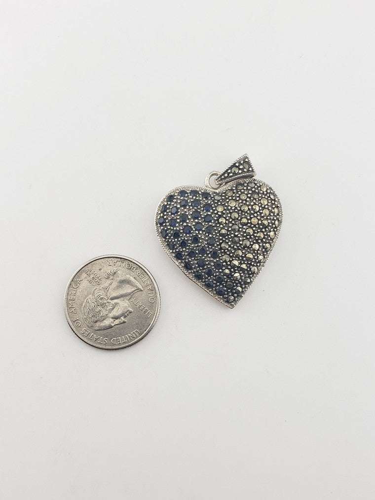 SS Art Deco Heart Pendant w/ Marcasite
