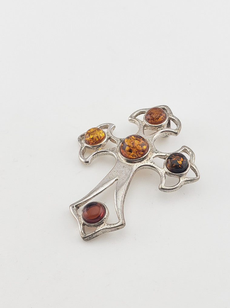 SS Amber Cross Pendant #2