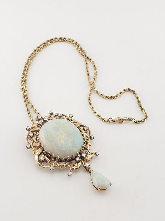 Vintage Diamond & Opal Pendant w/ Chain