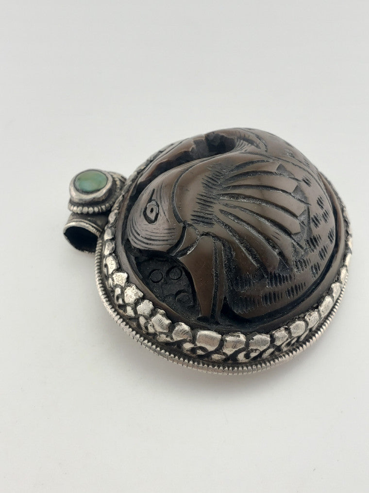 SS Tibet Amber Duck Pendant