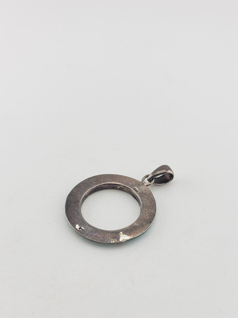SS Teal Enamel Open Circle Pendant