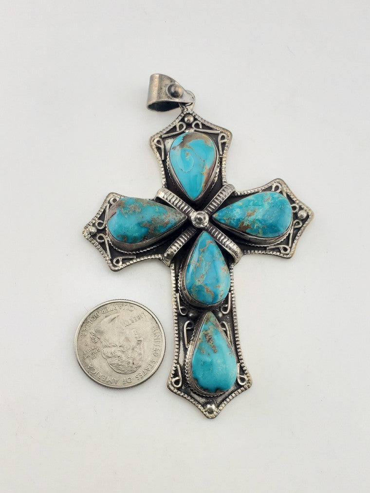 SS Turquoise Cross Pendant #1