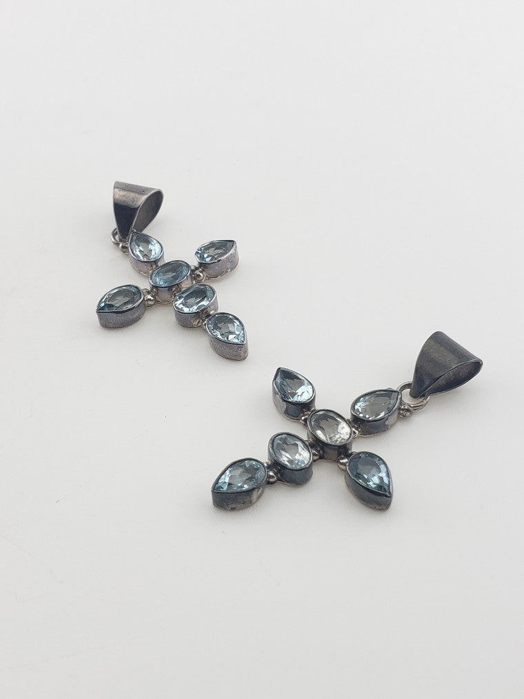 SS Aquamarine Cross Pendant