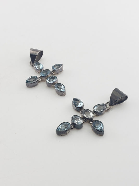 SS Aquamarine Cross Pendant
