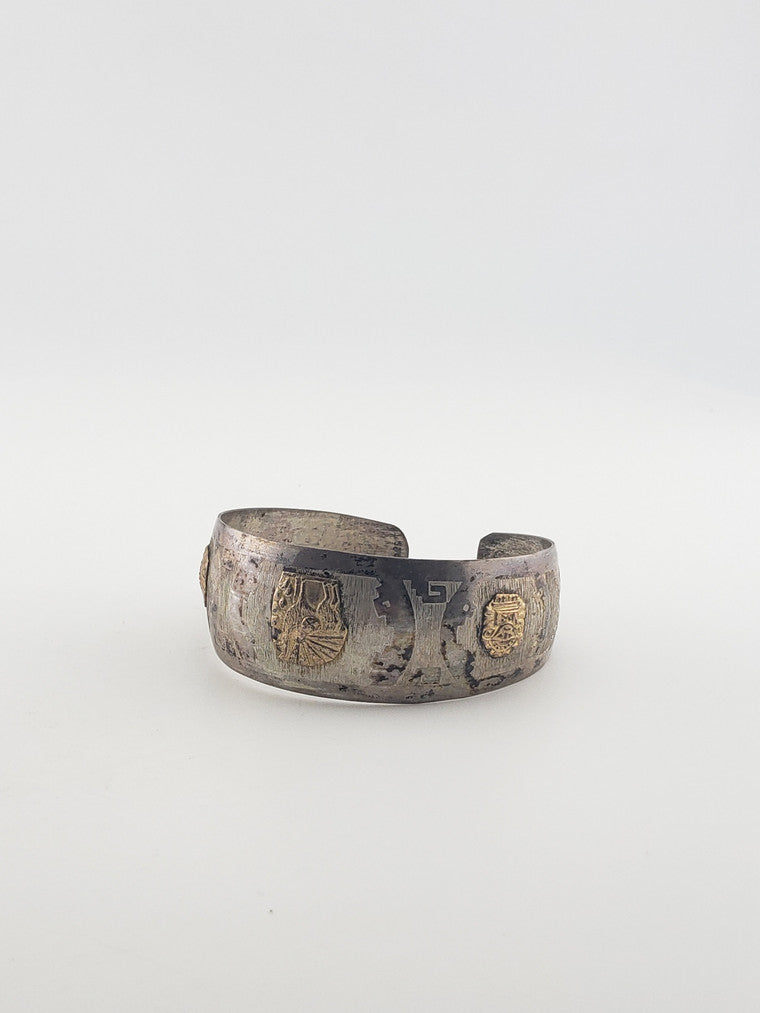 SS w/ Gold Plate “Story Panel” Bracelet Cuff